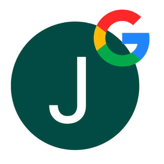 Avatar con la letra J y el logotipo de Google