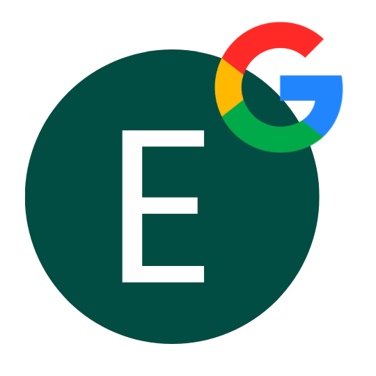 Icono verde con la letra E y el logotipo de Google