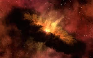 Nebulosa rojiza con estrellas en el espacio